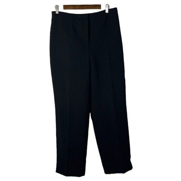 Tahari Black Pinstripe Straight Leg High Rise Dress Pants 12 - Picture 1 of 3